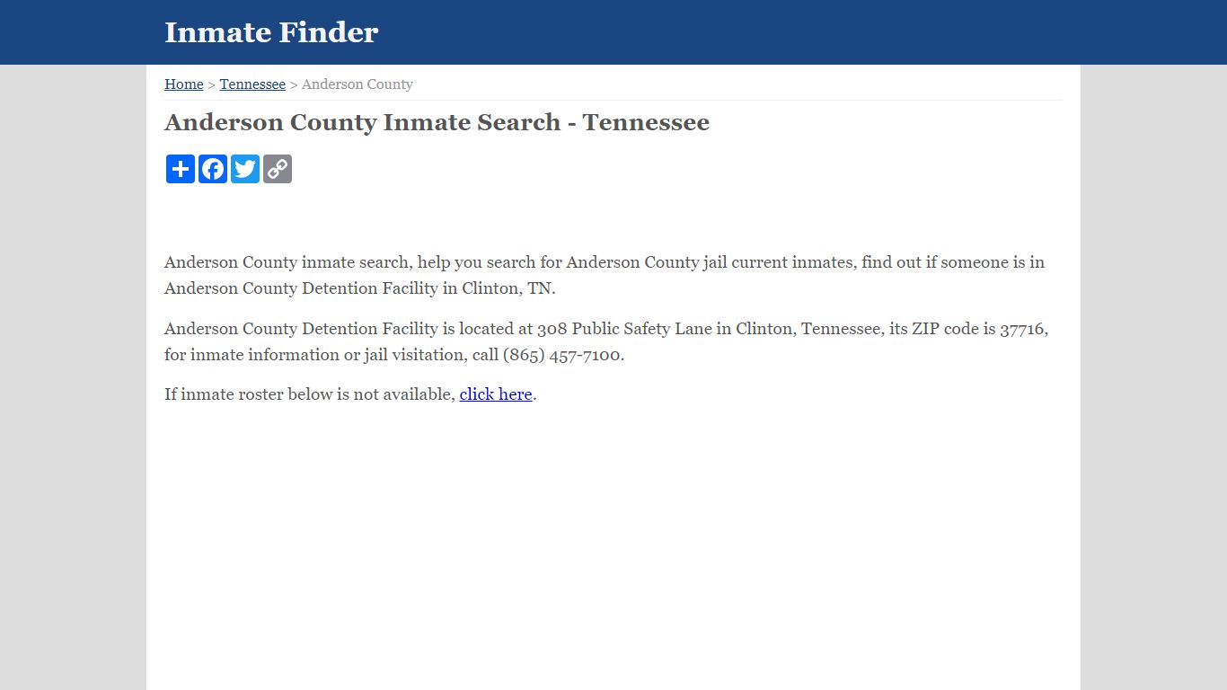 Anderson County Inmate Search - Tennessee - InmateFinder.org